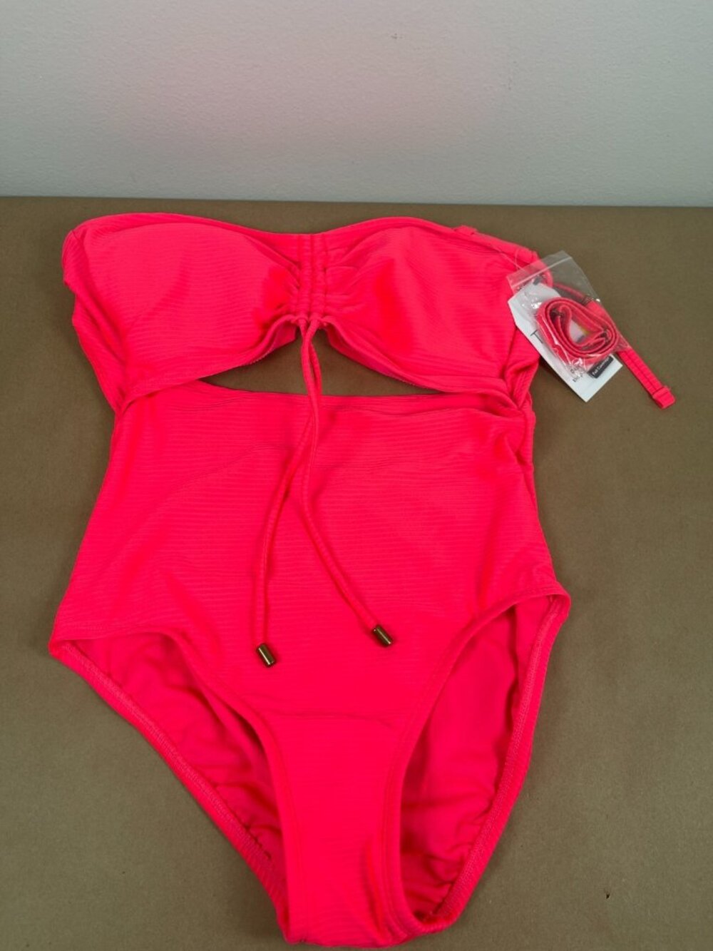 Time and Tru One Piece Swimsuit M 8-10 Neon Pink Cutout Bandeau NWT